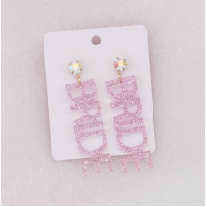 Bride Earrings - Acrylic Glitter Pink